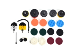 Kit de limpieza para taladro Primerox con 23 piezas, incluyendo esponjas y paños.