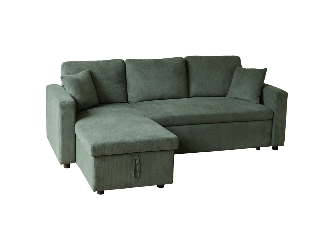 Sofá cama esquinero de 3 plazas Pana en color verde Clark de Happy Garden