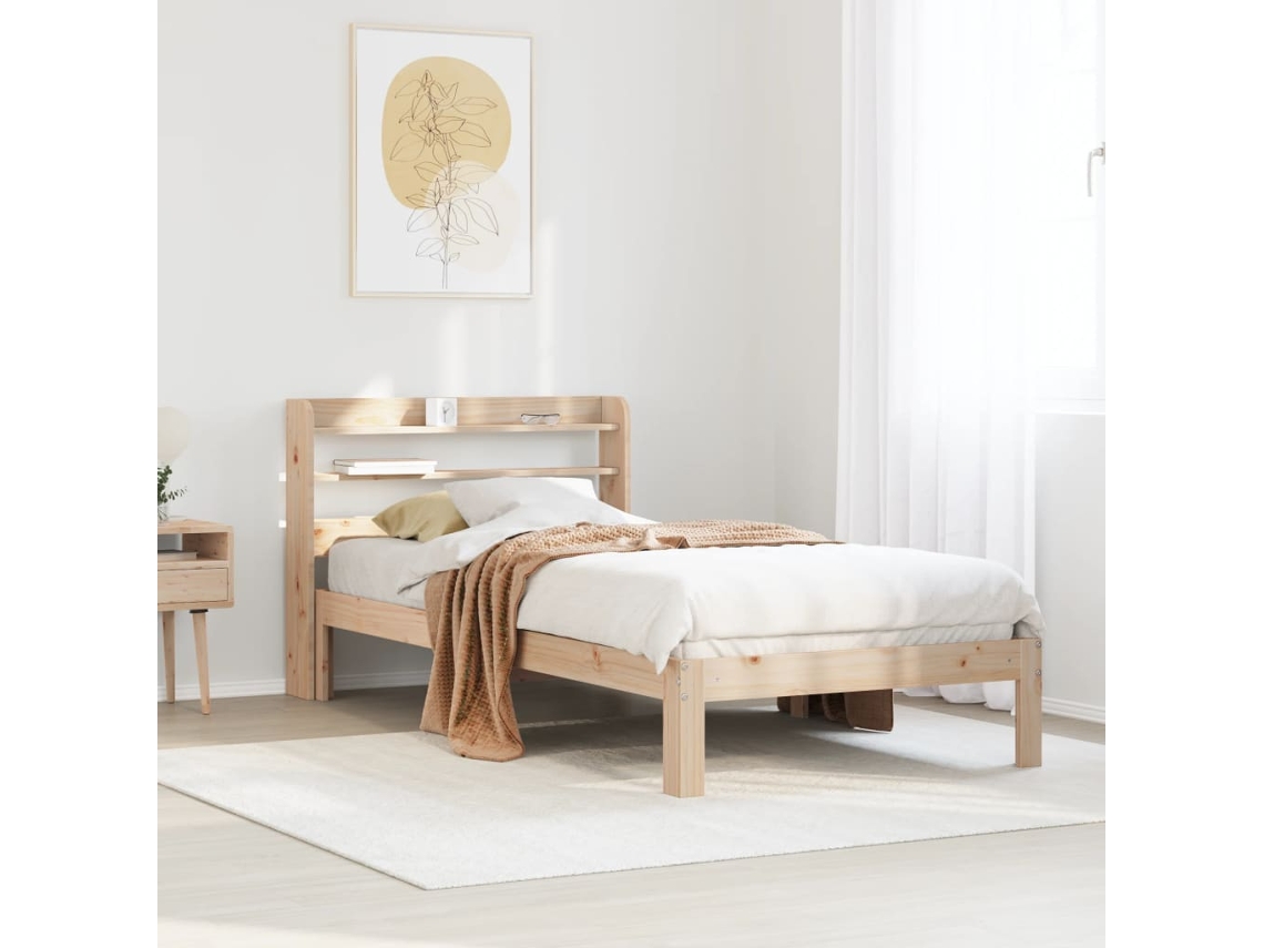Estructura De Cama Con Cabecero Madera Maciza De Pino 90x200 Cm