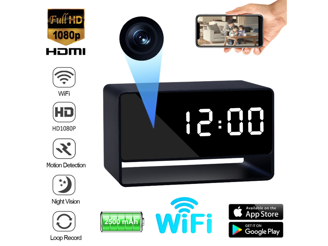 Mini despertador con cámara HD 1080P, inalámbrico, Wi-Fi, aplicación, infrarrojos, visión nocturna, DVR, detección de movimiento Viewleaf