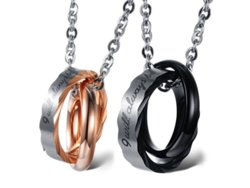 2026-juego De Collares Pareja Linjou 2 Piezas Triple Anillos His Her Diseño Romántico Acero Inoxidable