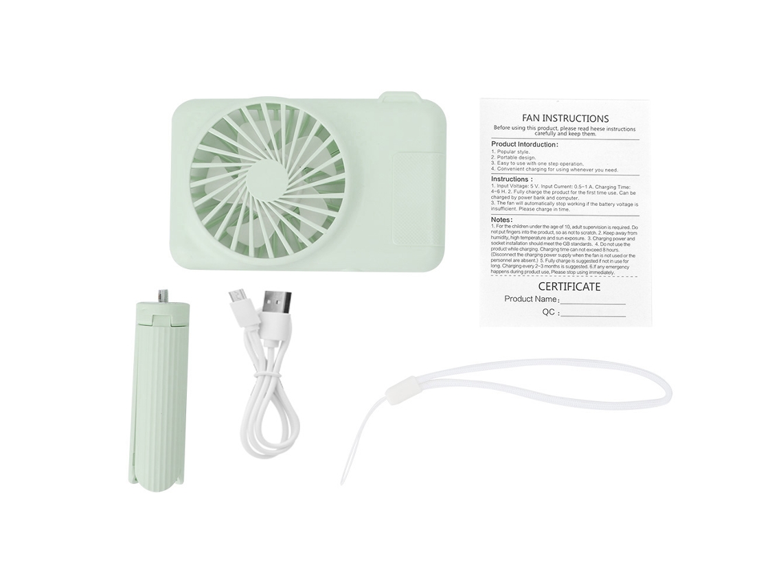 Ventilador verde portátil recargable por USB
