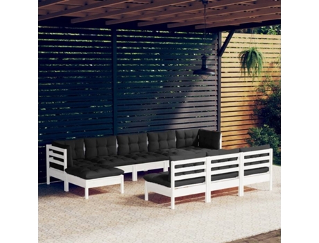 Conjunto 10 Muebles de jardín VIDAXL con cojines blanco madera de pino