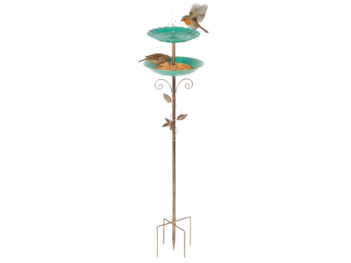Todeco Baño Para Pájaros De Doble Capa, 2 En 1 Bebedero & Comedero Con Base De 5 Garras, Baño De Metal Independiente Para Decoración De Jardín