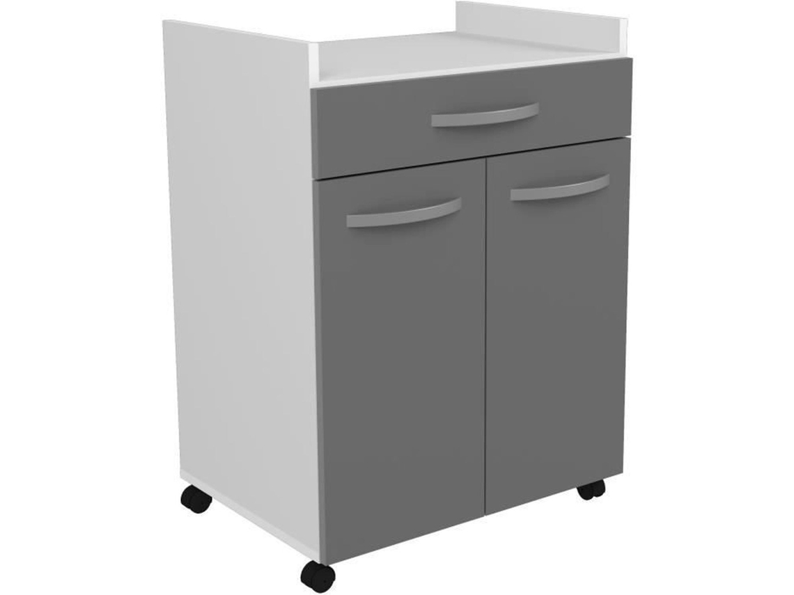 Carro 60 cm - 1 cajón y 1 puerta - 60 x 44 x 81 cm - Color gris brillo AUCUNE