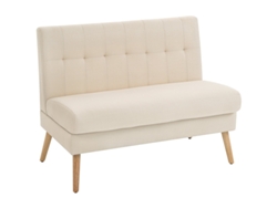 Sofá De 2 Plazas Con Tapicería Capitoné En Lino Beige Y Patas De Madera.