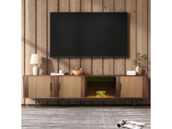 Mueble de TV, aparador bajo con textura esculpida, mueble de TV con tira de luz LED y puerta de cristal templado.