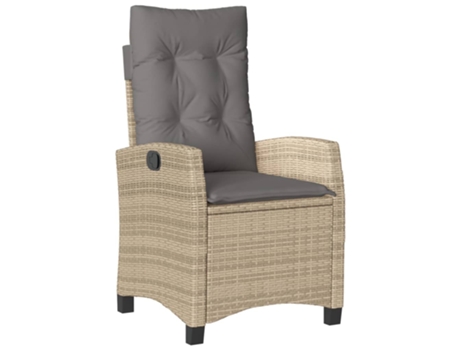 Sillón reclinable de jardín VIDAXL con cojines ratán PE beige mixto