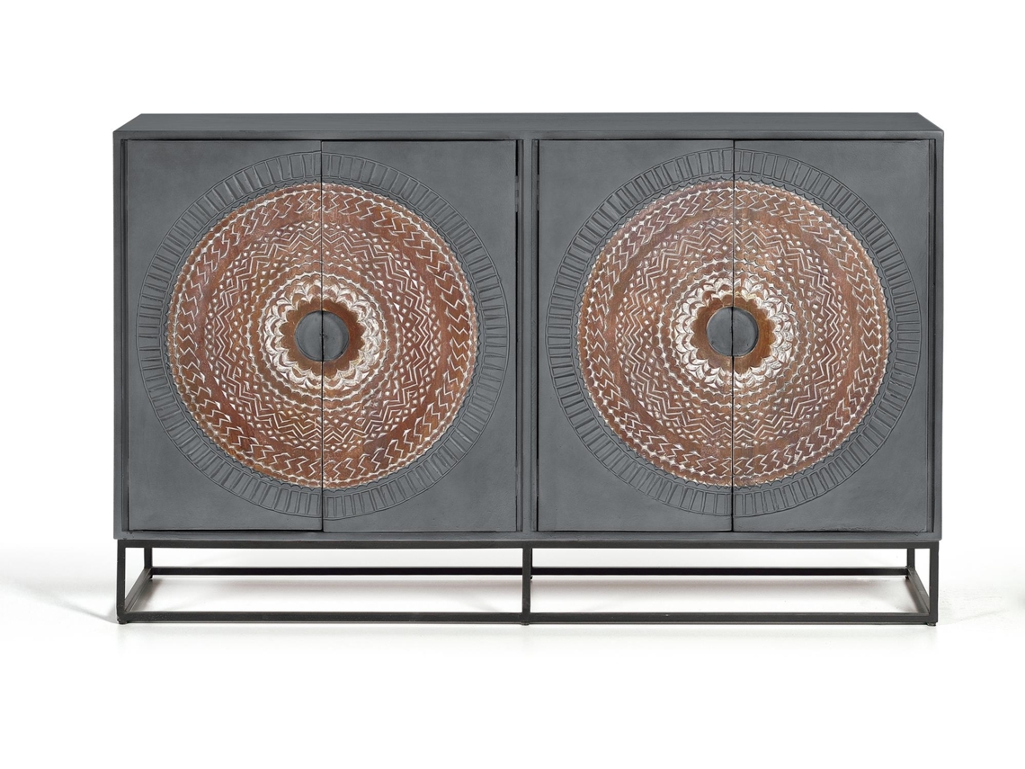 Aparador madera de mango y patas en metal gris y marron Multicolor.GINER Y COLOMER 91x40x150