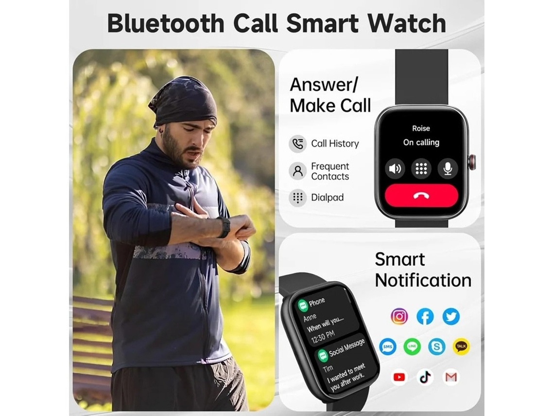 Reloj inteligente con Alexa integrada, respuesta y realización de llamadas, pantalla HD de 1,91 pulgadas, IP68, resistente al agua, monitorización de 100 deportes, Yizhood