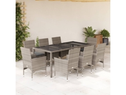 Pcs Conjunto Jantar Jardim C/ Almofadões Vime Pe/vidro Cinza Dkd Home Decor