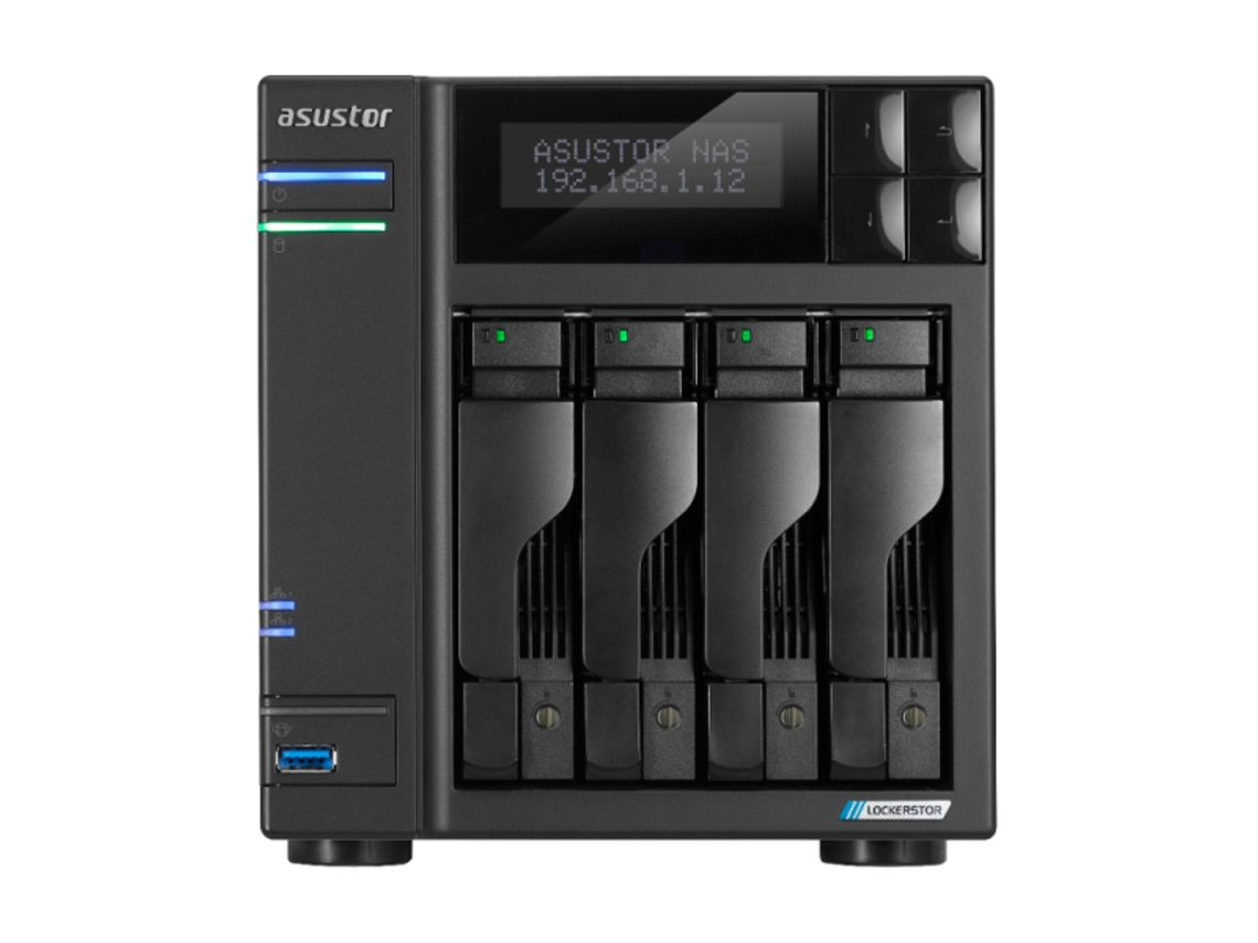 Torre Asustor NAS de 4 bahías, núcleo cuádruple, 2.0 GHz, dos puertos, 2.5 GB, 4 GB de RAM, DDR4