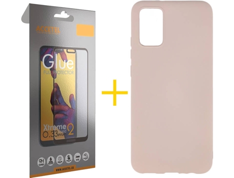 Kit Funda + Protector de Pantalla Samsung A02s ACCETEL Cristal Templado 3181 Rosa