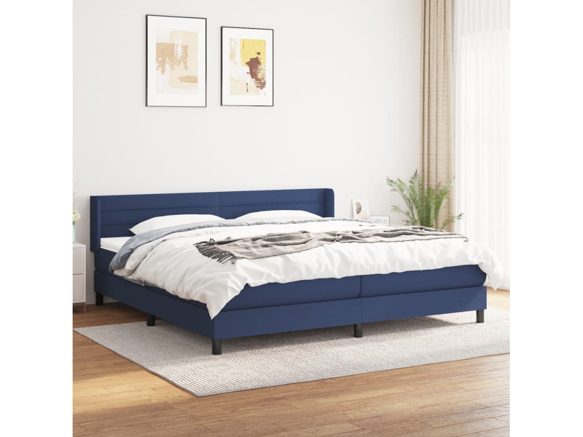 Cama Box Spring Con Colchón Tela Azul 200x200 Cm