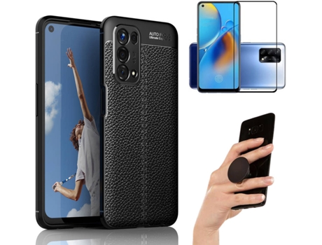 Kit Carcasa Y Protector Oppo A74 5G Rugged Leather Y Popsocket