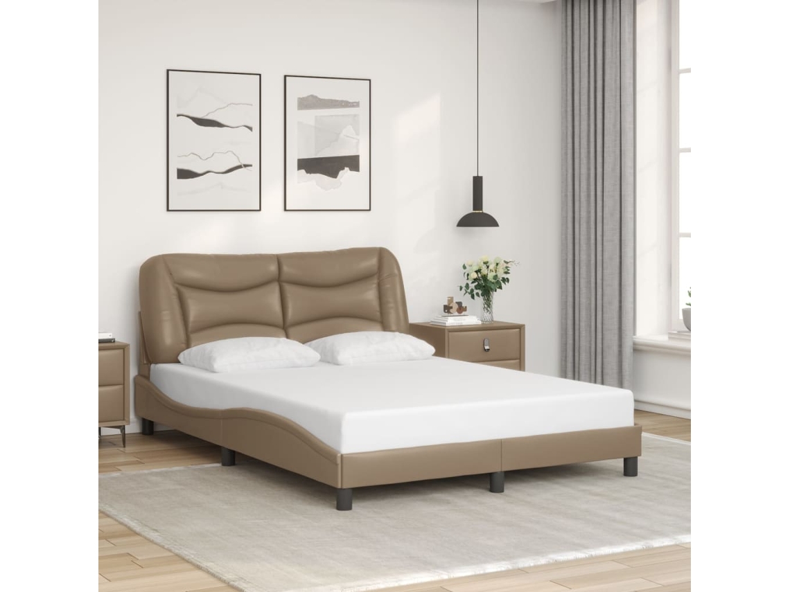 Estructura Cama Sin Colchón Cuero Sintético Capuchino 140x190cm