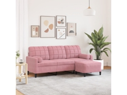Sofá De 3 Plazas | Sofá De Salón | Sofá De Descanso Con Taburete De Terciopelo Rosa180 Cm