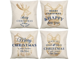 4 Fundas De Cojín Con Motivos Navideños, Hechas A Mano Con Estampados De Nieve, De 45x45 Cm, Para Sofá Y Dormitorio.