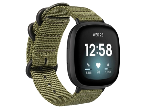 Correa de reloj inteligente para Fitbit Versa 4/Sense 2 Correa de reloj universal de nailon con hebilla de acero de tres anillos (verde militar)