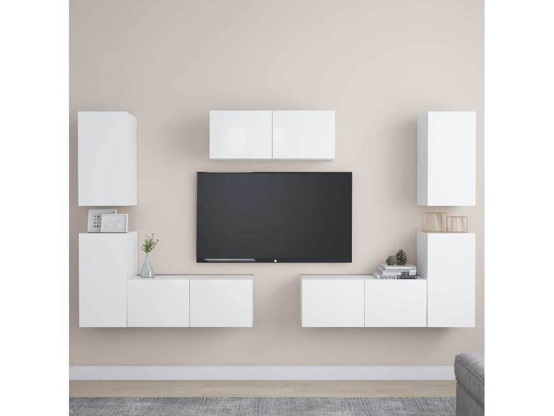 7 Pzs Pack de Muebles de Armario Tv Contrachapado Blanco