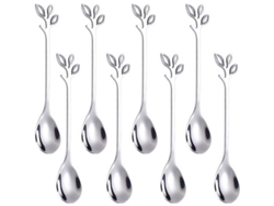 2026-31864-cucharas De Café Hojas De Plata, 8 Piezas Pequeñas Espresso, Inoxidable, Lavavajillas Seguro