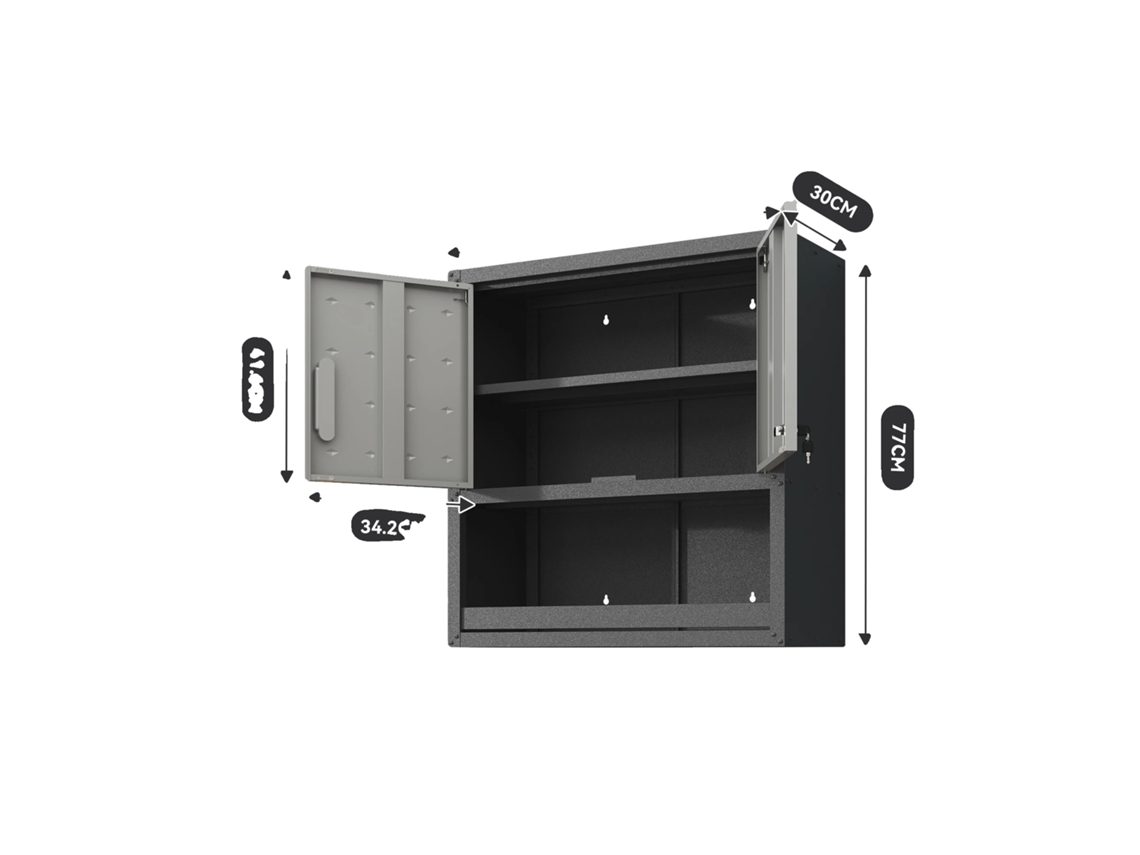 Armario para herramientas, diseño con cerradura, amplias opciones de almacenamiento, negro/gris