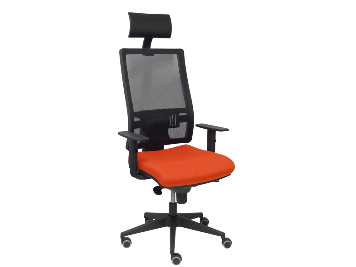 Silla De Oficina Horna Con Mecanismo Sincro Tapizada Con Tela Color Naranja Oscuro Y Malla Color Negro