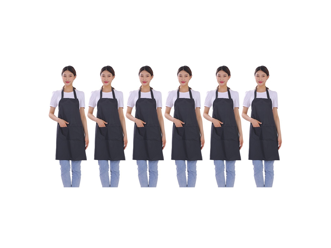 6pcs Avental Impermeável Pvc Preto Com Dois Bolsos Leve Para Cozinha Casa Trabalho Homens Mulheres