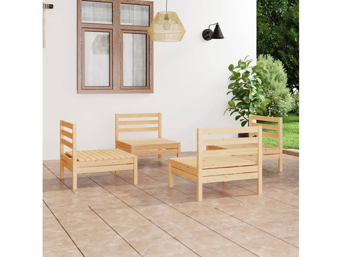 Conjunto de salón de jardín de 4 piezas de pino macizo Dkd Home Decor