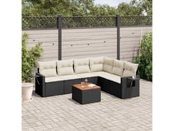Conjunto de sofá de jardín de 7 piezas con cojines de mimbre negro de DKD Home Decor