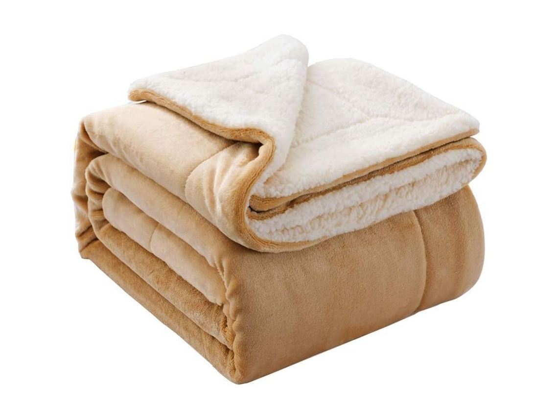 Rebe-manta Reversible Sherpa Flannel Suave Ligera Microfibra Cama Sofá 50x60 Pulgadas Beige