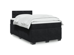 Cama Box Spring Con Colchón Terciopelo Negro 120x190 Cm