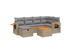 Conjunto 7 de sofás jardín con cojines beige mezcla VIDAXL ratán PE