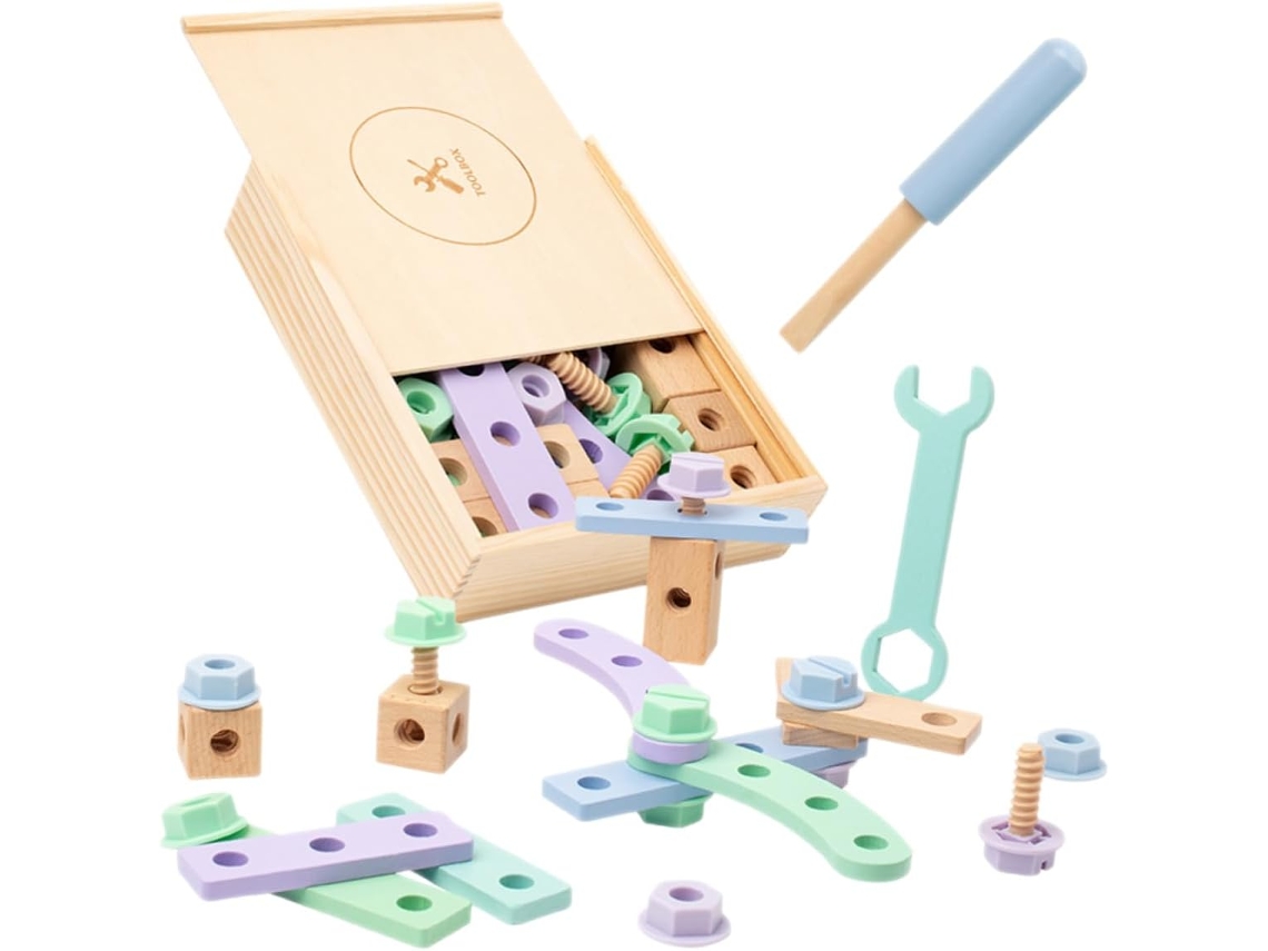 Juego de herramientas de madera para niños, kit de construcción educativo, tamaño compacto. CHABERLU
