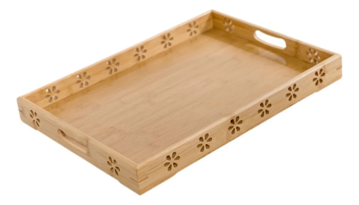 Bandeja de bambú para servir, bandeja para 33 x 22 x 5 cm, slowmoose