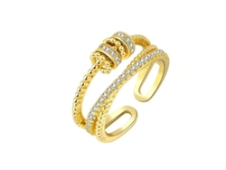 Anillo De Acero Inoxidable Ajustable Con Zirconio Dorado Multicapa Giratorio Abierto Para Mujer Moda Oro