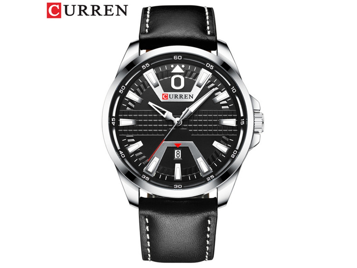 Reloj de cuarzo resistente al agua, correa de cuero fina, elegante reloj de negocios para hombre. MDUG (Plata y negro)