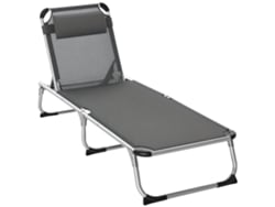 Espreguiçadeira Alumínio Dobrável Apoio Cabeça Removível 4 Posições 165x60x76cm Cinza