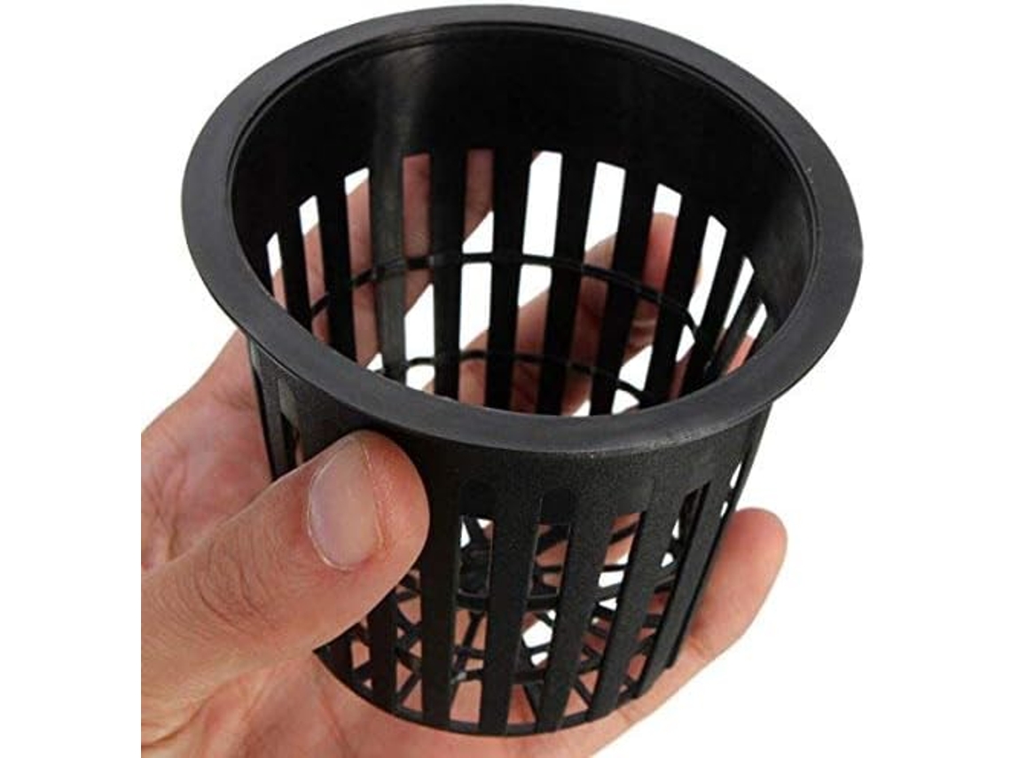 10 cestas de red de plástico negro para cultivo hidropónico.