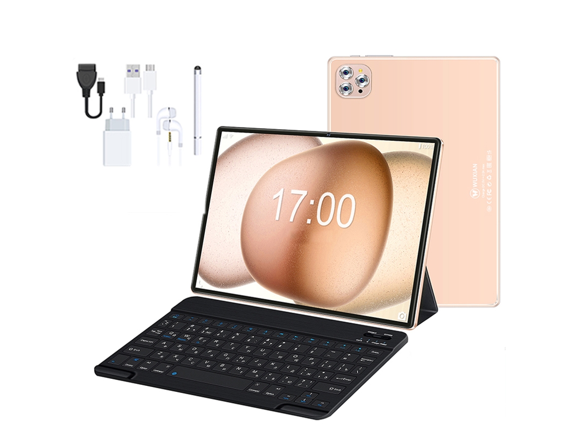 Tablet WUXIAN V62 Teclado Bluetooth Funda de Piel Auriculares Lápiz Óptico (10.1'' - 64 GB - 4 GB RAM - Wi-Fi4G - Dorado)