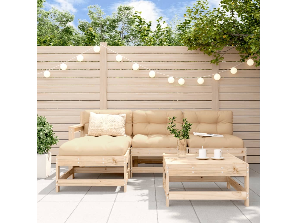 Conjunto de salón de jardín de 5 piezas de madera maciza de pino Dkd Home Decor