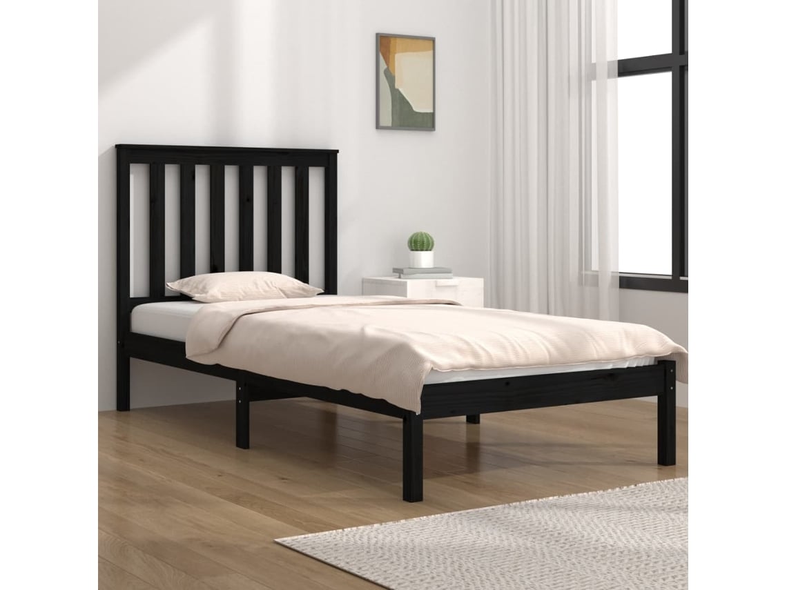 vidaXL Estructura de cama individual madera maciza negro 90x190 cm