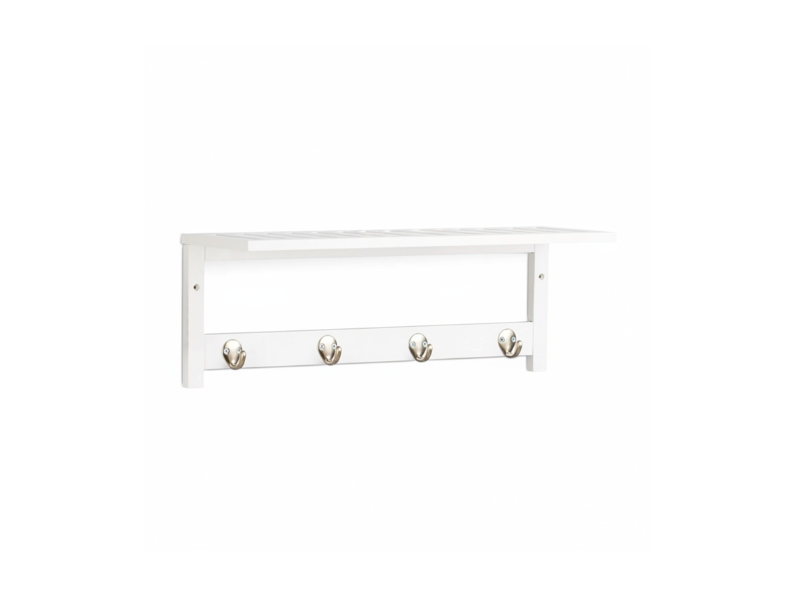 Prateleira De Parede Relaxdays Com 4 Ganchos, 17,5 X 50 X 16 Cm, Bambu, Toalheiro, Flutuante, Branco