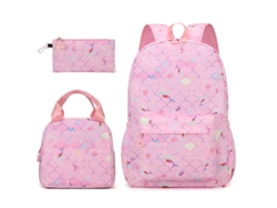 Mochila escolar de tres piezas para niñas, color sirena, rosa
