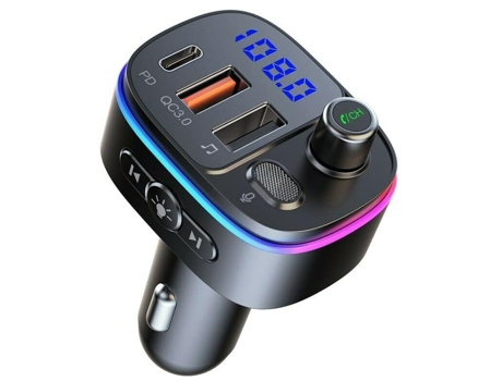 Adaptador Bluetooth para automóvil/transmisor FM, CHRONUS PD3.0 tipo C 18W cargador rápido para automóvil QC3.0, soporte (negro)