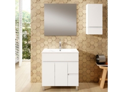 Mueble de baño con Lavabo, Espejo y Aplique LED URBAN 80x45 cm acabado Blanco brillo 2 cajones y 2 puertas