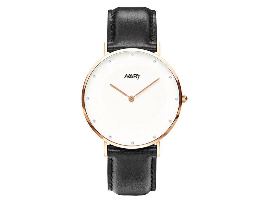 Reloj De Pareja Nary Correa De Cuero Pu Cuarzo Rosa Oro Shell Correa Negra Hombre