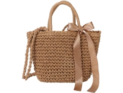 Bolso Bandolera De Poliéster Tejido Marrón Para Mujer, Bolso De Playa Informal Y Ligero Para Ir De Compras.