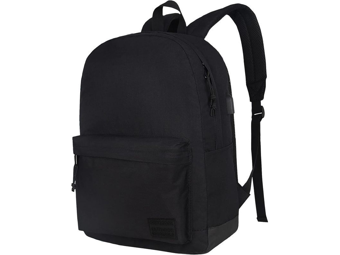 Mochila Ligera E Informal Con Puerto De Carga Usb Para Hombres Y Mujeres, Ideal Para Uso Diario O Para La Universidad (totalmente Negra).
