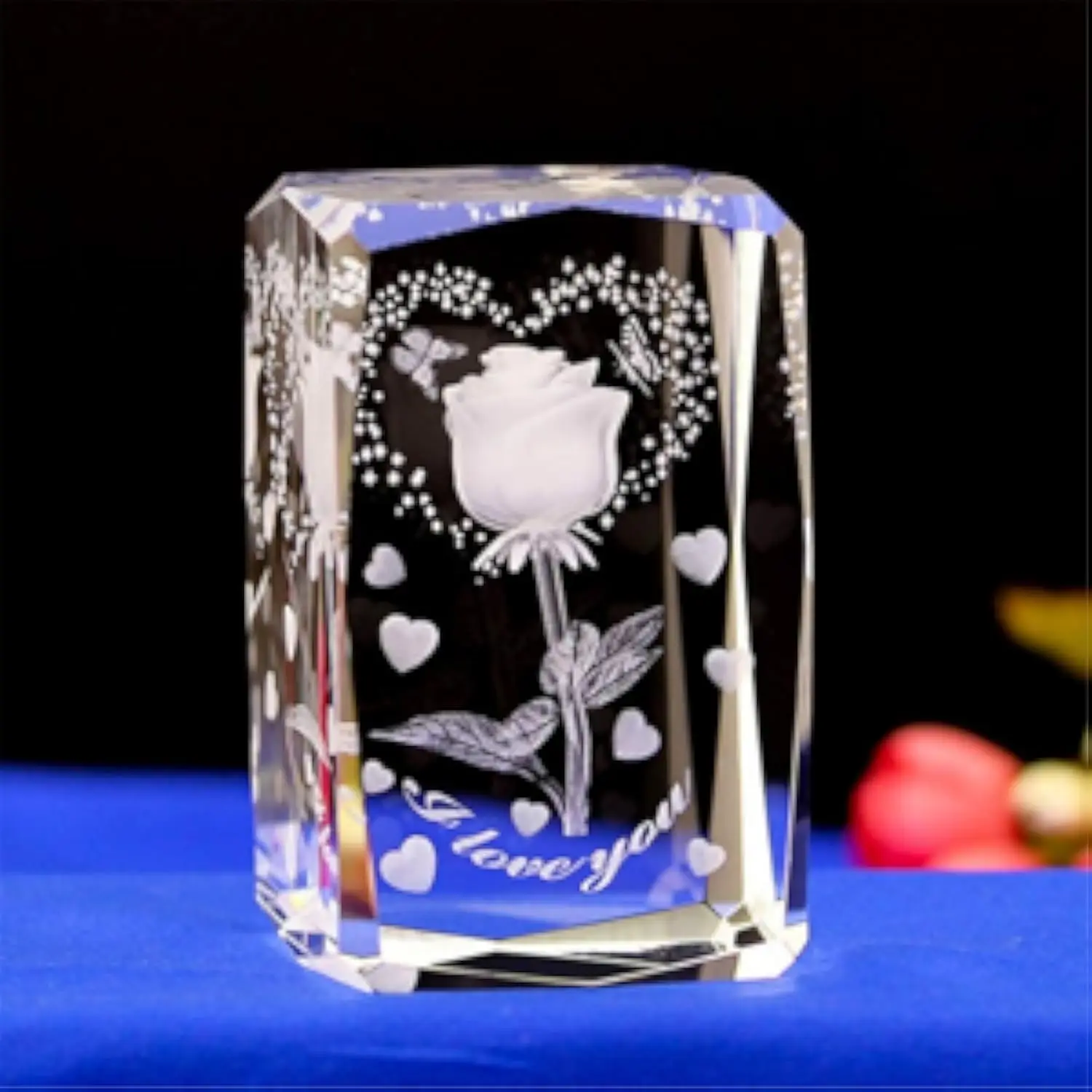 Rosa de cristal romántica, grabada con láser en 3D, diseño cyberpunk "Te amo" - Regalo MDUG